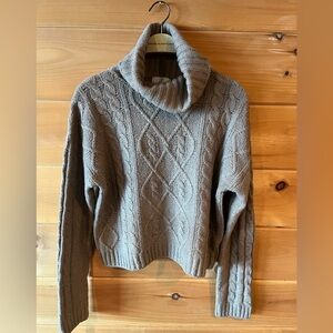 CableKnit Taupe Cowl Neck Sweater CableKnit Sz M crop Chunky cozy Pink Rose